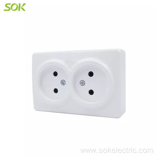 2Round Pin Outlet without Shutter Surface Mounted